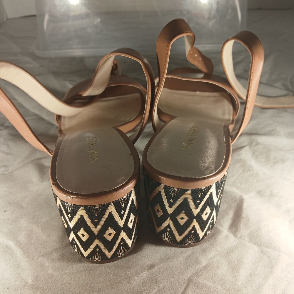 Nine‎ West Gondola Block Heel Sandals 8M Tan Geometric Boho Chic Ankle Strap - Picture 5 of 9